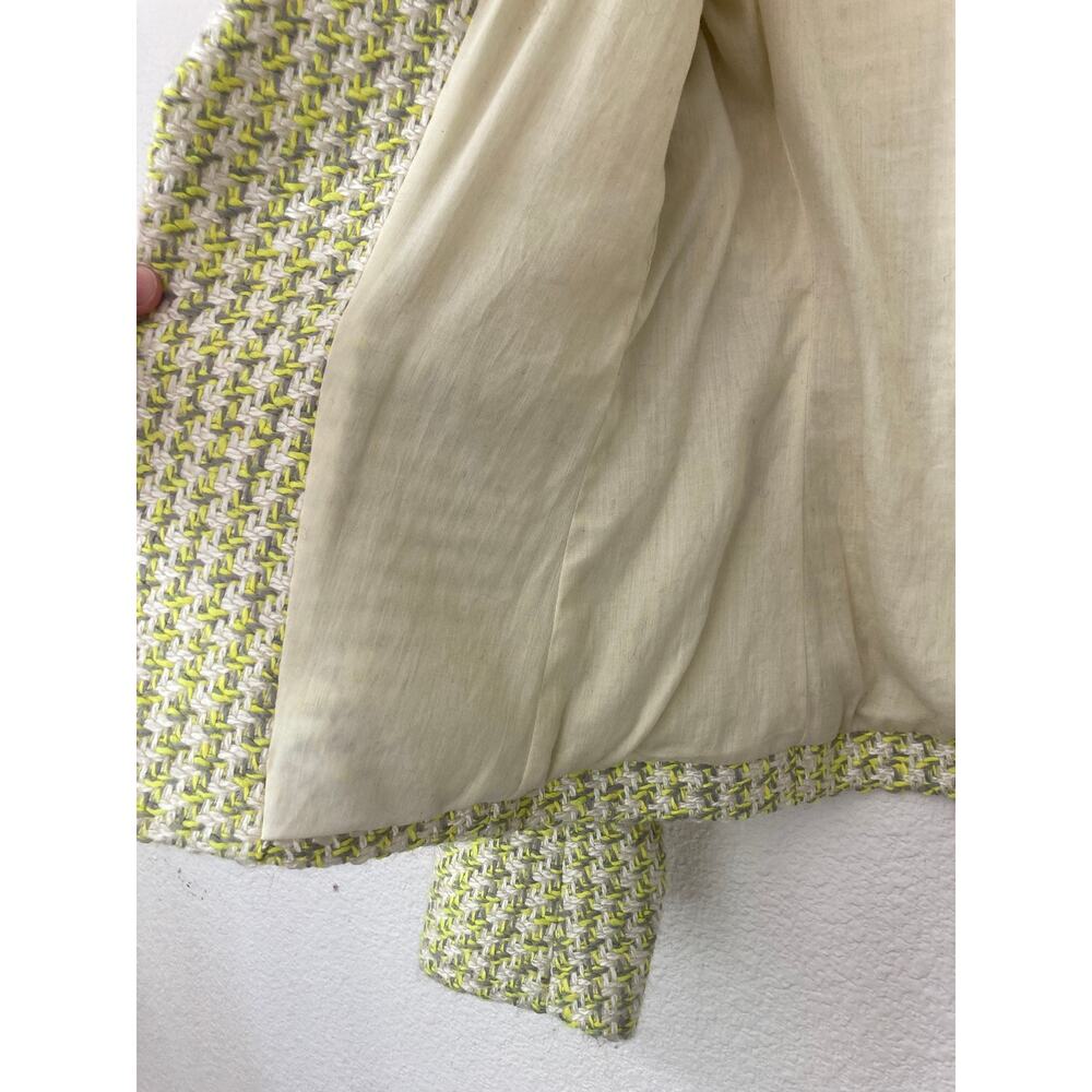 Theory Twee Woven Lime Green Collarless Houndstooth Preppy Tweed Blazer Jacket 6 - Picture 8 of 11
